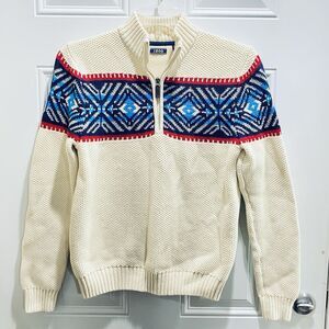 Izod Mens 1/4 Zip Ivory SMALL Ski Lodge Nordic Design COTTON Blend Sweater MENS